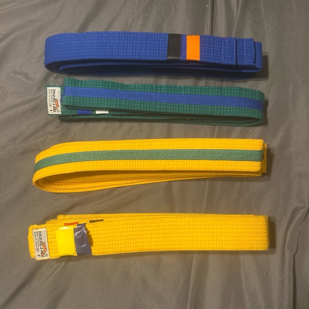 Martial Arts Belts Set in Blue, Green, and Yellow
